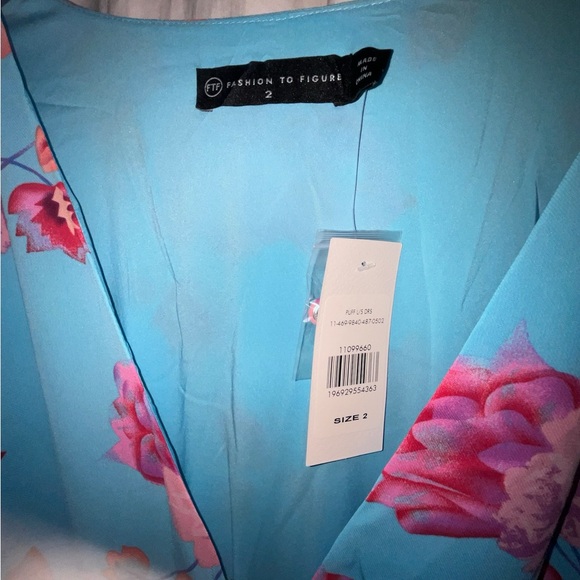 Fashion to Figure Pink Asymmetrical Wrap Dress with Bishop Sleeves garden girl - Picture 6 of 8